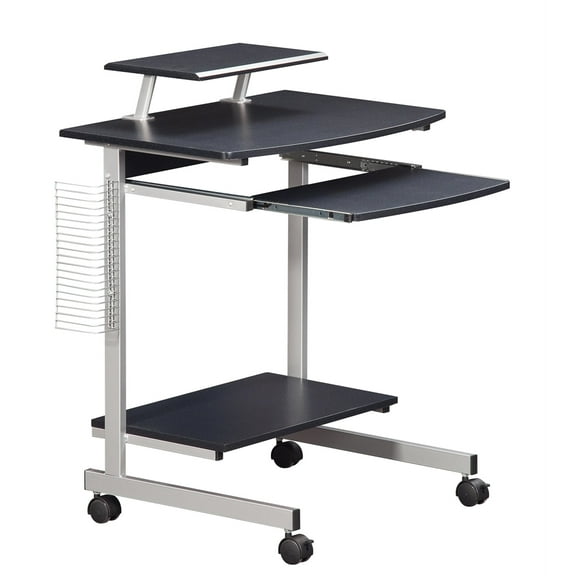 FurniFact Gray Portable Computer Cart With Keyboard Shelf, Media Rack And Wheels