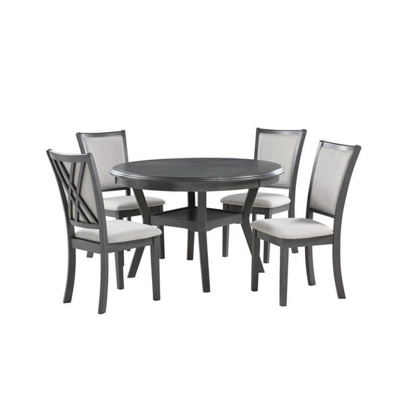 FurniFact Gray Wood Round Dining Table Set for 4  Kitchen and Dining Room Use