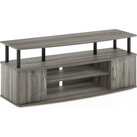 FurniFact Grey 50 Inch TV Stand,Three Open Shelves and Two-Door Storage Modern TV Console