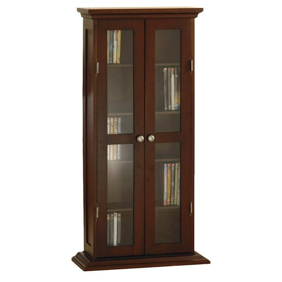 FurniFact Media Storage Cabinet, Glass Doors, 4 Adjustable Shelves