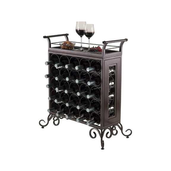 FurniFact Metal Wine Rack Freestanding Floor With Wooden Tray For 25 Bottle Storage