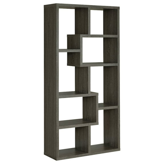 FurniFact Modern Geometric Bookshelf Gray 71-Inch Multi-Shelf Bookcase