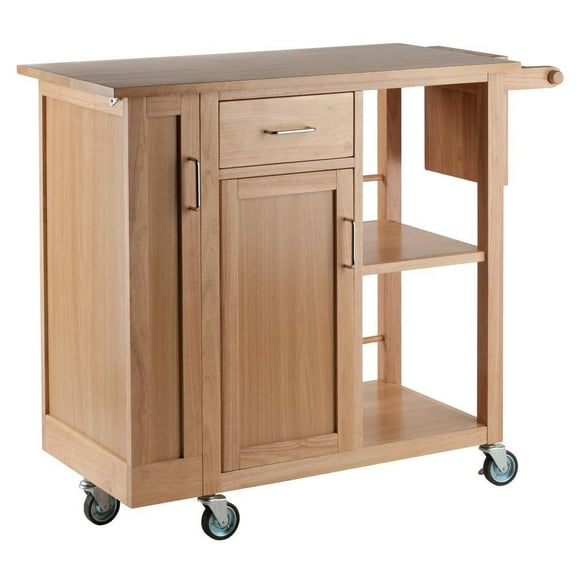 FurniFact Natural Kitchen Island Cart on Wheels Rolling Kitchen Island with Storage