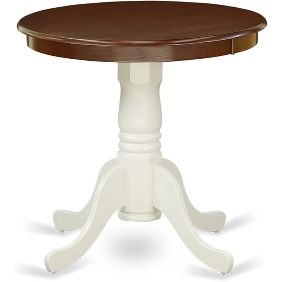 FurniFact Pedestal Dining Table, Round, Mahogany White Finish, Solid Wood