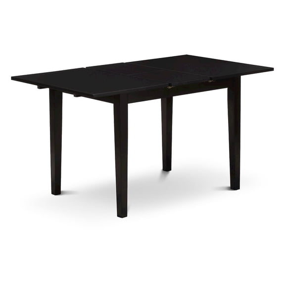 FurniFact Rectangular Wood Dining Table, Black Finish, Butterfly Leaf, Solid Wood