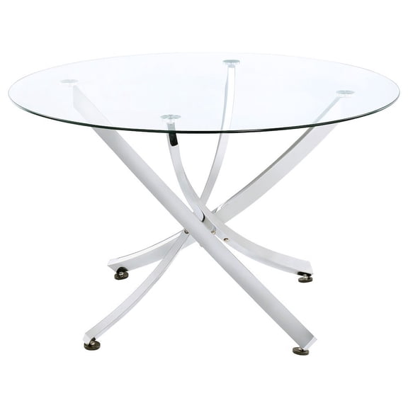 FurniFact Round 46-Inch Glass Top Dining Table with Chrome Metal Base Silver