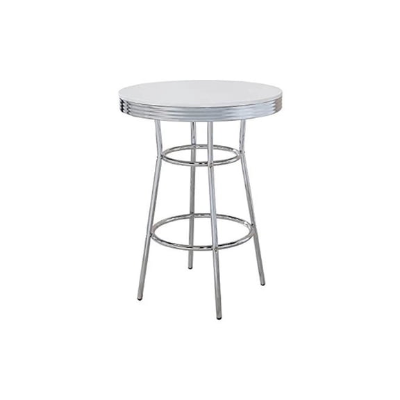 FurniFact Round Bar Table with Chrome and Glossy White Finish, Bar Height Table