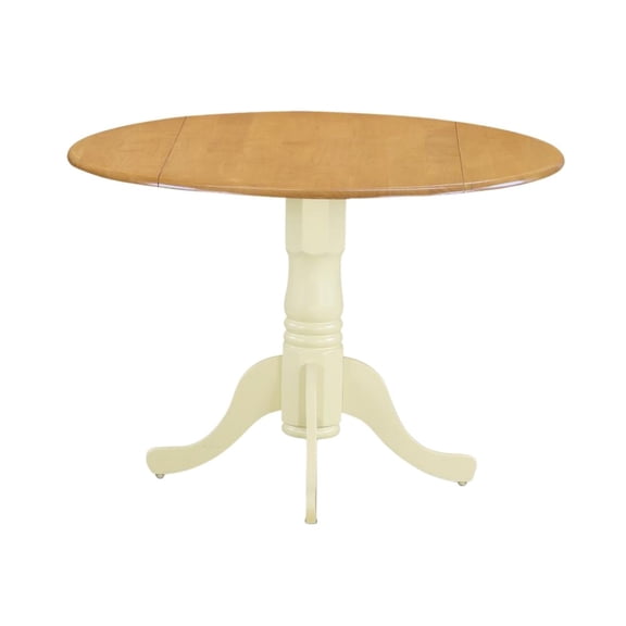 FurniFact Round Dining Table, Drop Leaves, Oak & Buttermilk, Pedestal Base, Solid Wood