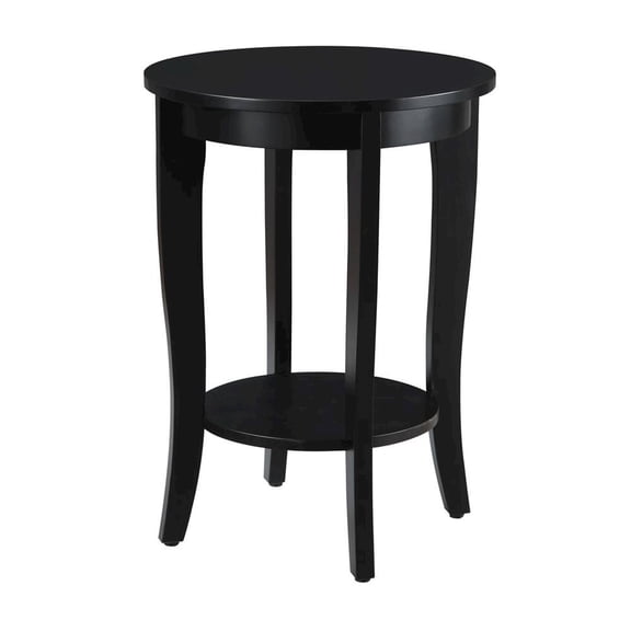 FurniFact Round End Table, Black, Modern, Bottom Shelf, Easy Setup