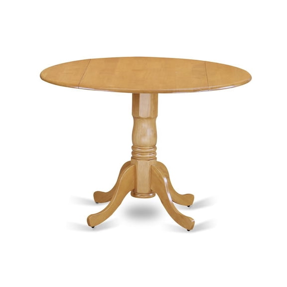 FurniFact Round Table, Two 9" Drop Leaves, Oak Finish, Solid Wood, Space Efficient