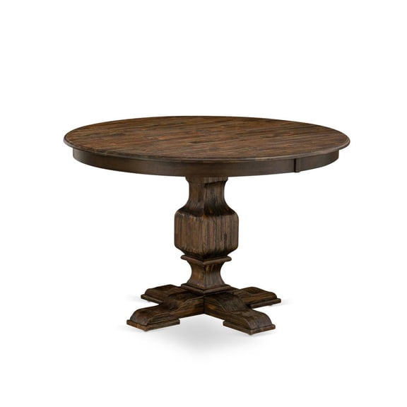 FurniFact Rustic Round Kitchen Table, Distressed Jacobean Finish, Solid Wood, 48 Inch