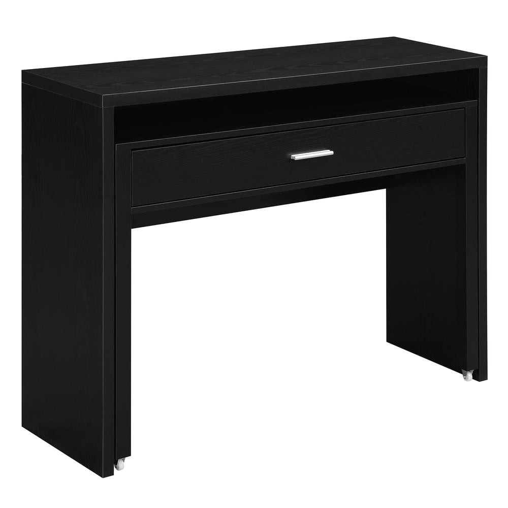 FurniFact Sleek Black Console Desk with Sliding Drawer and Riser for ...