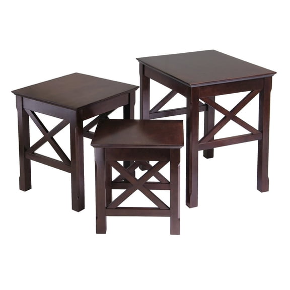 FurniFact Solid Wood 3 Piece Nesting Tables Set With Stackable Design In Cappuccino Finish