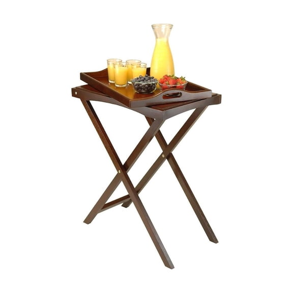 FurniFact Solid Wood Butler Tray Table in Antique Walnut Finish, Small TV Tray Table