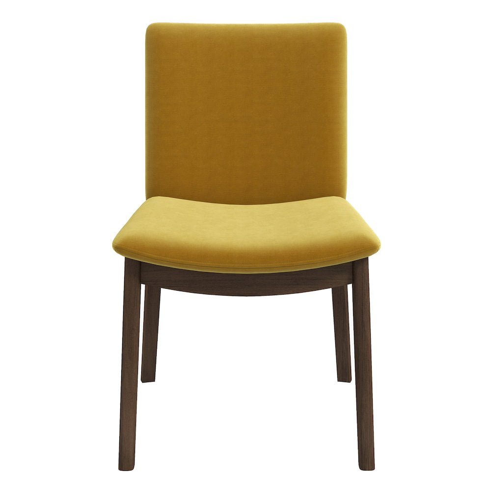 Mid-Century Modern Yellow Velvet Upholstered Side Chairs with Wood Legs