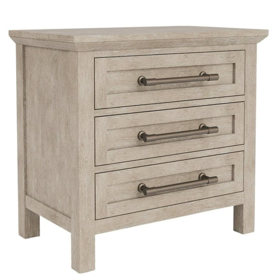 FurniFact Solid Wood Gray Nightstand 26 Inch High End Table with 3 Drawers