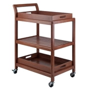 FurniFact Solid Wood Kitchen Cart With Serving Trays, Vintage Bar Cart On Wheels
