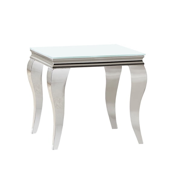 FurniFact Square End Table, White Beveled Glass Top, Chrome Metal Base, Modern Flair
