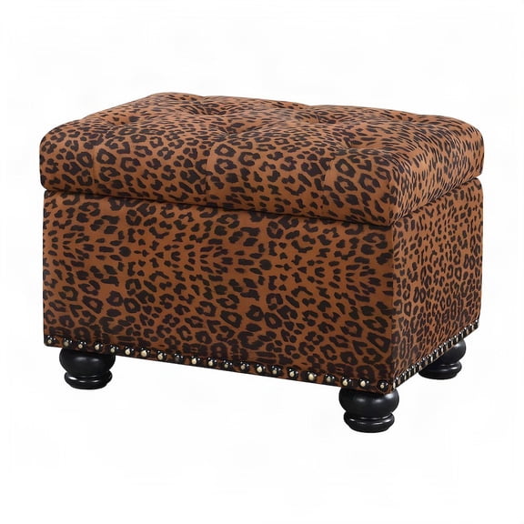 FurniFact Storage Ottoman with Printed Fabric, Forest Leopard Print Fabric