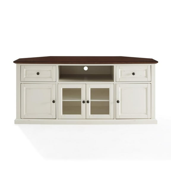 FurniFact Stylish 60" Corner TV Console Featuring Antique Bronze Hardware and Storage