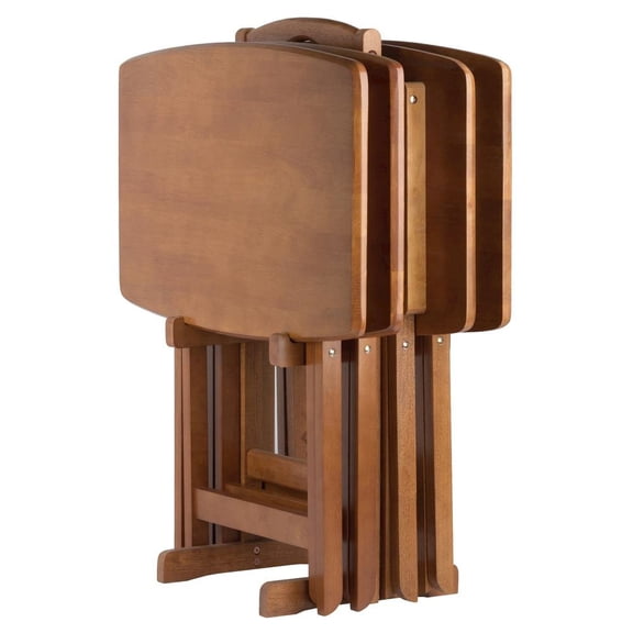 FurniFact Teak Oversized Snack Tables Sturdy Wooden TV Trays with Stand