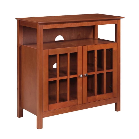 FurniFact Traditional Media Stand, 36 Inch, Cabinets, Brown Veneer, Storage
