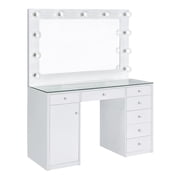 FurniFact Vanity Desk with Mirror and Lights, 7-Drawer Glass Top Makeup Vanity