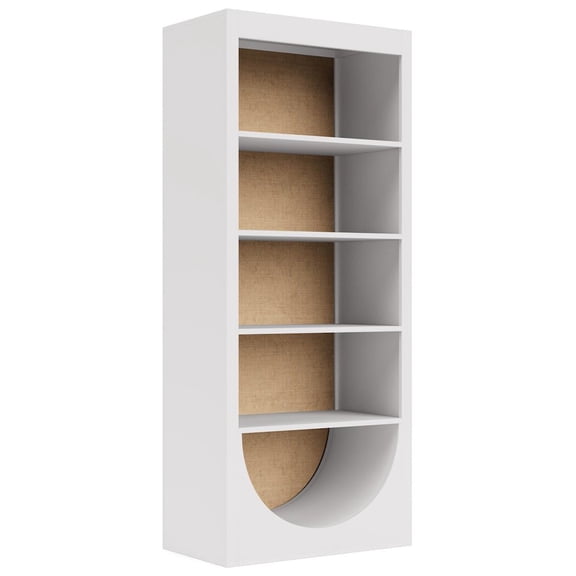 FurniFact White Bookcase, Pine Veneers, Rattan Back, 4 Adjustable Shelves, Tip Restraint