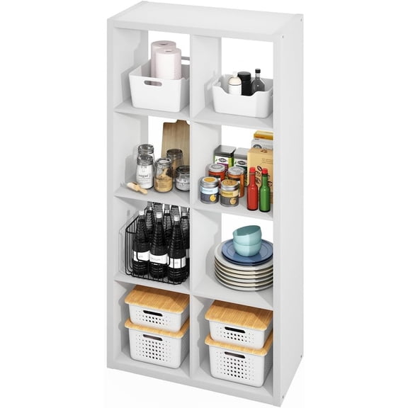 FurniFact White Cube Storage Organizer with 8 Square Shelves for Kitchen Storage