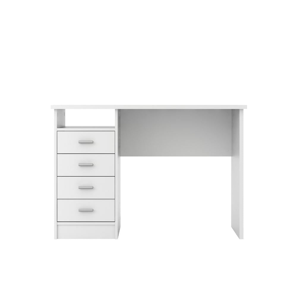 White Adjustable Height Wood Desk with 4 Drawers