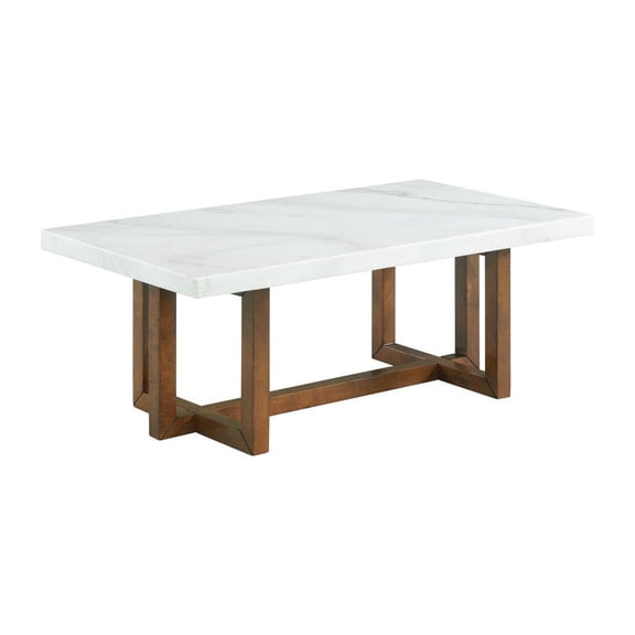 FurniFact White Marble Rectangular Coffee Table, Rubberwood Base