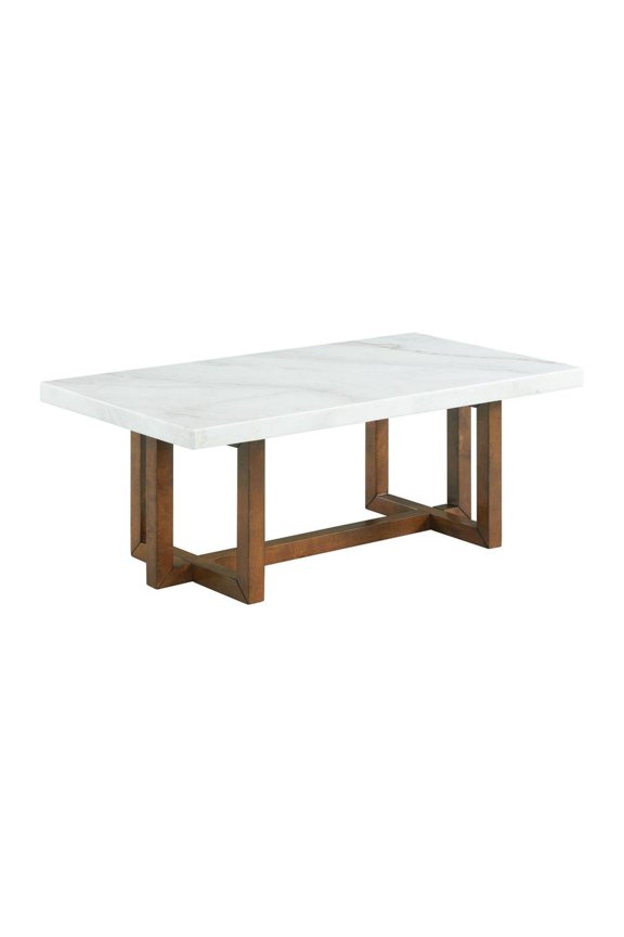 White Marble Rectangular Coffee Table, Rubberwood Base