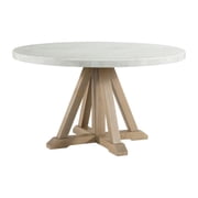 FurniFact White Marble and Natural Wood Round Dining Table for Kitchen or Dining Room