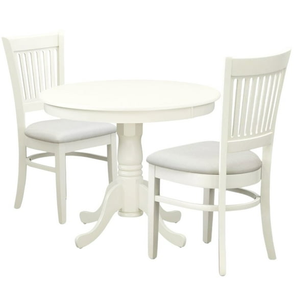 FurniFact White Solid Wood Dining Table for 2 with Chairs, Small 3 Piece Set