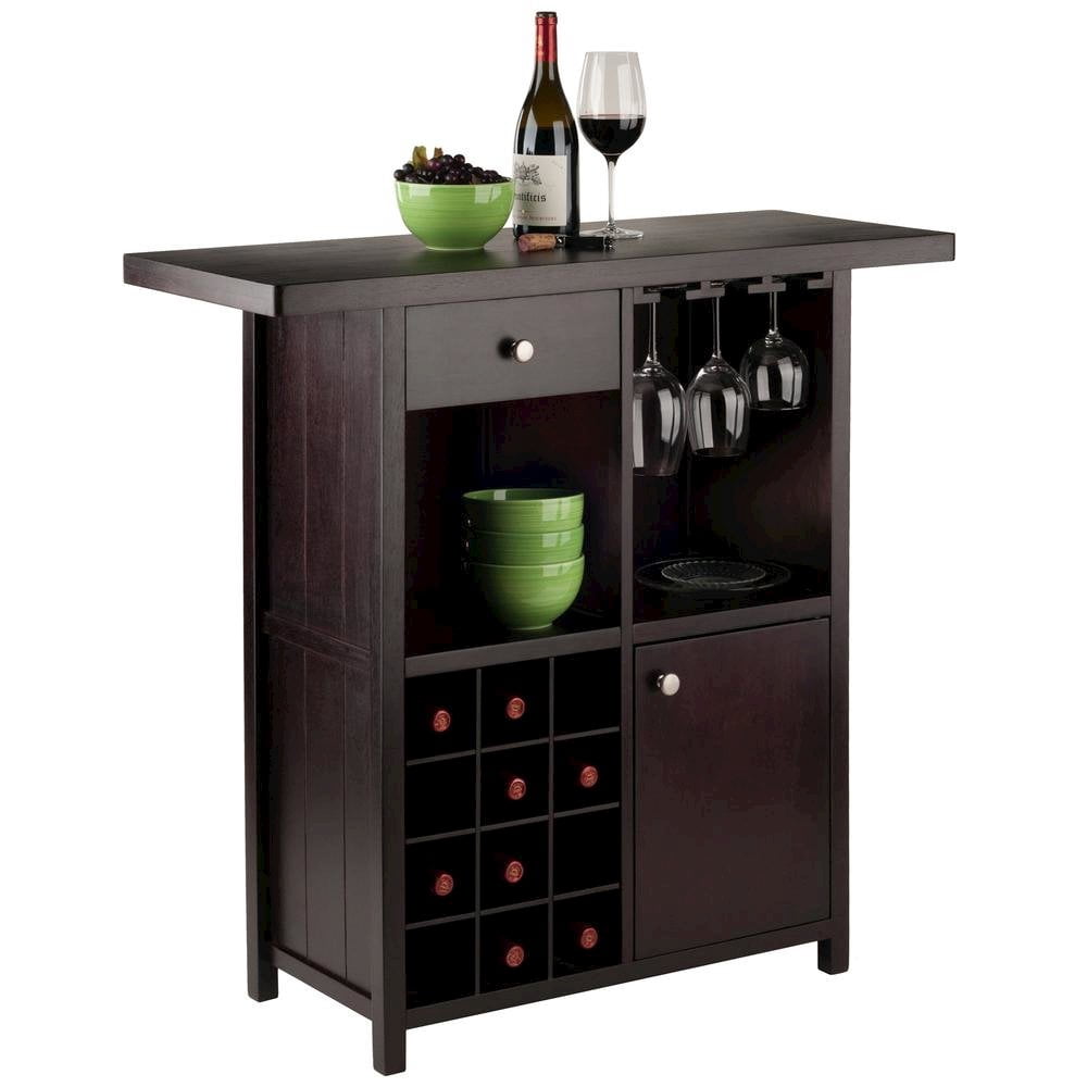 FurniFact Wine Cabinet, Brown Solid Wood, 12 Bottle Rack, Storage ...