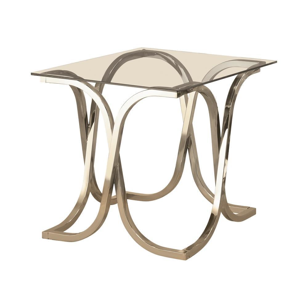Contemporary Silver Metal End Table with Tempered Glass Top