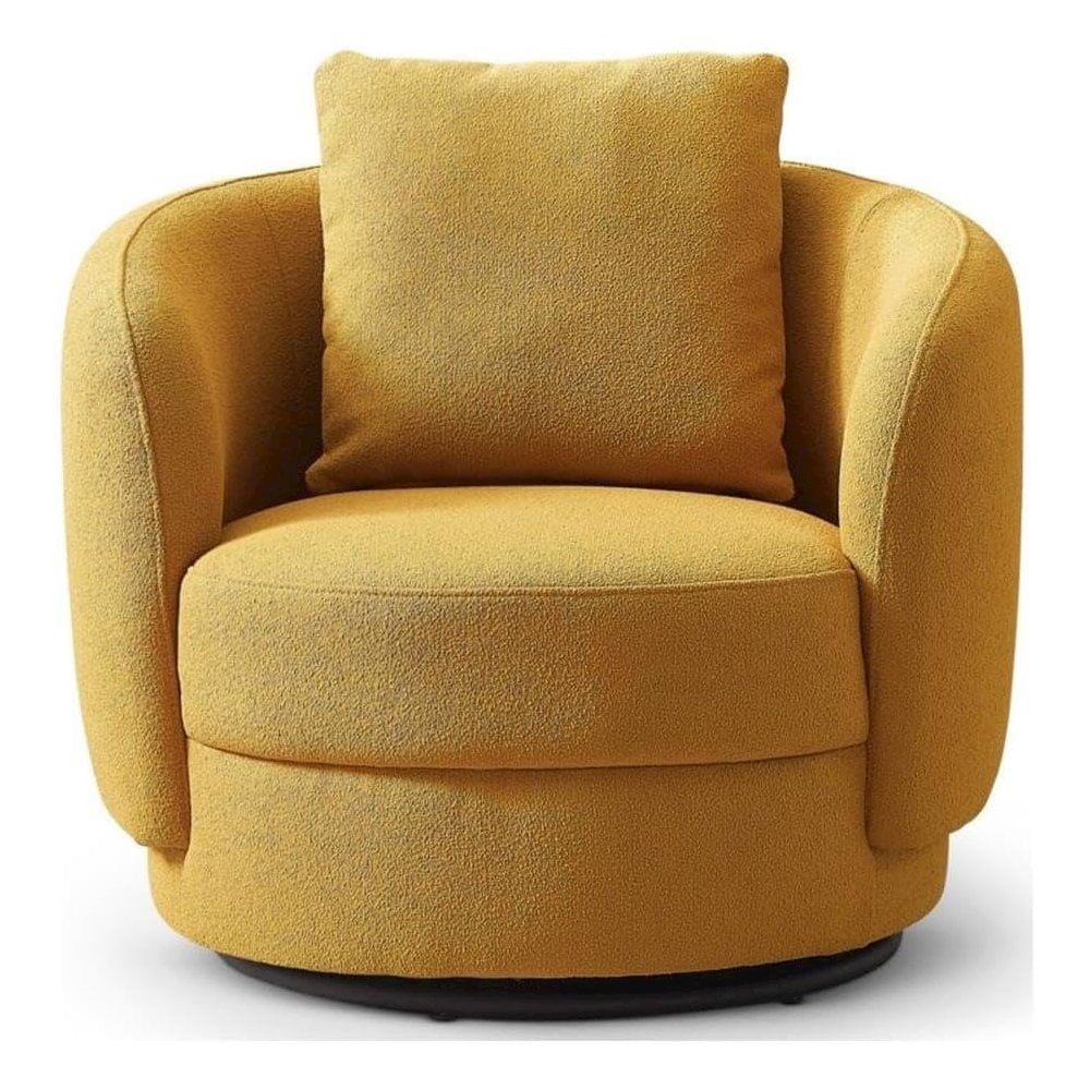 Yellow Boucle Lounge Chair with Solid Wood Frame
