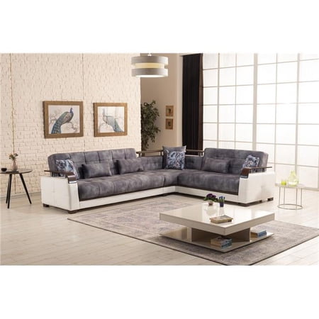 Furnia HD-15AL-REG-MIR0016-S 33 x 125 x 27 in. Regina Convertible Living Room Sectional, Light Grey
