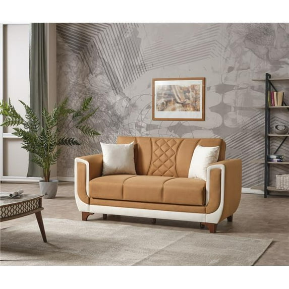 Furnia MD-10DZ-BER-DZ202-2 Berre Convertible Loveseat Sleeper, Brown