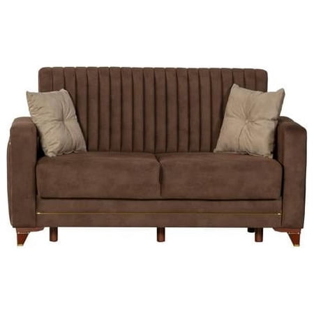 Furnia MD-10DZ-LIN-DZ141-2 35 x 62 x 43 in. Line Convertible Loveseat Sleeper, Brown