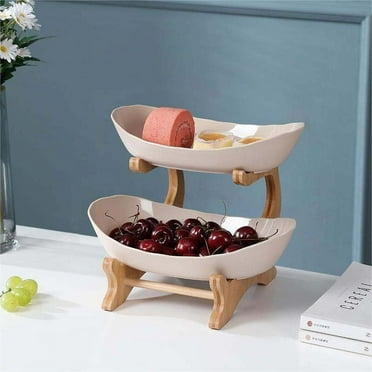 Furnian Fruit Bowl, 2 Tier Decorative Modern Fruit Basket for Kitchen Counter Mother Day Gifts - Beige