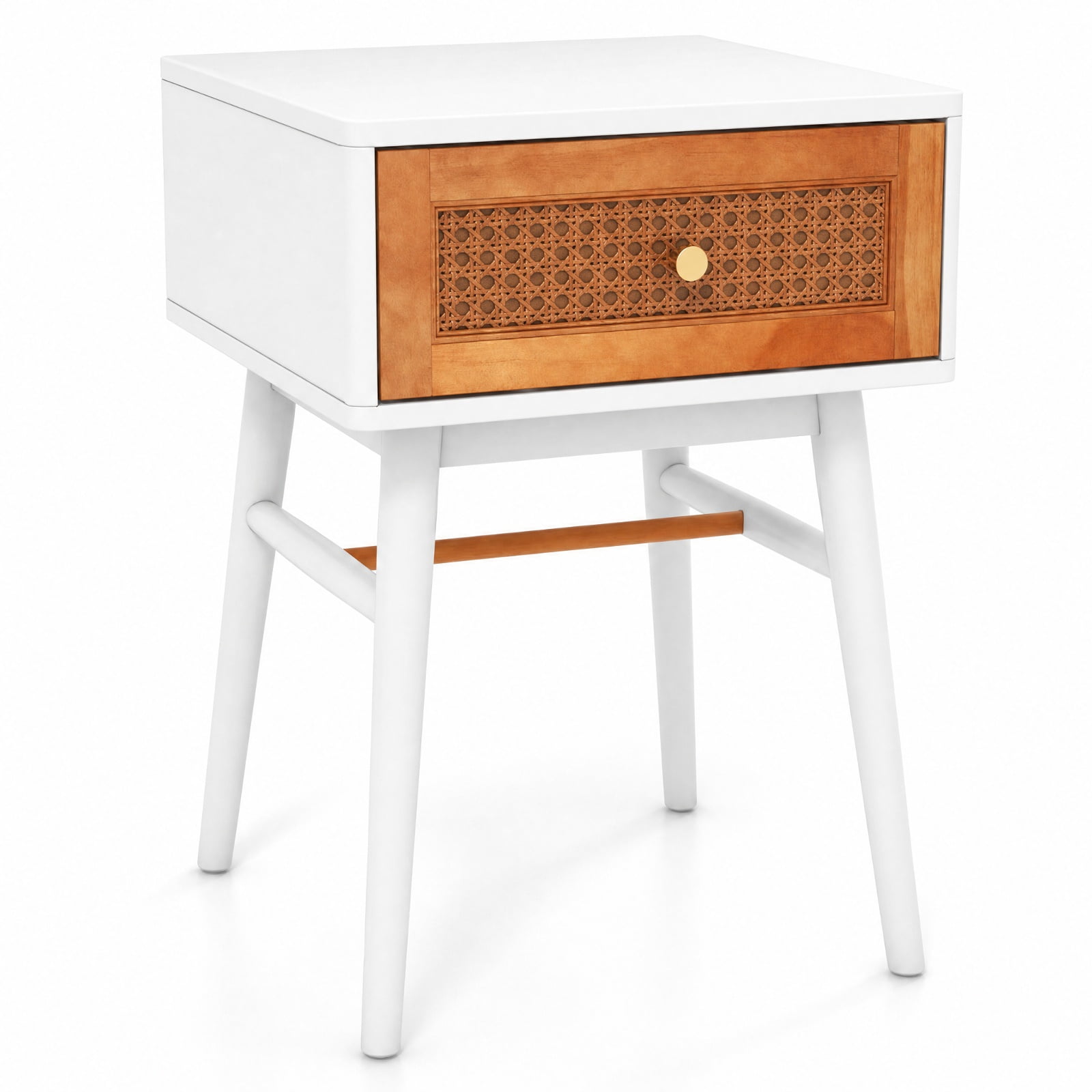 Furnibear 1-Drawer Modern Bedside Table with Solid Wood Legs for Bedroom Living Room Bedside Sofa Side Small Space, White