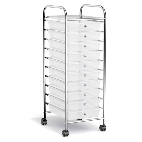 Furnibear 10-Drawer Clear Rolling Cart Compact Powerhouse for Everyday Organization, Transparent
