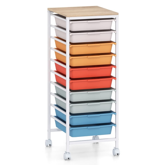 Furnibear 10-Drawer Rolling Storage Cart with Metal Frame and Lockable Universal Wheels Multi Organizer for Home Office Craft Room Classroom, White