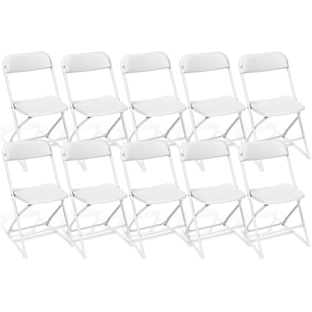 Furnibear 10 Pack Plastic Folding Chairs Foldable Chair Set, 350 lbs Capacity, White