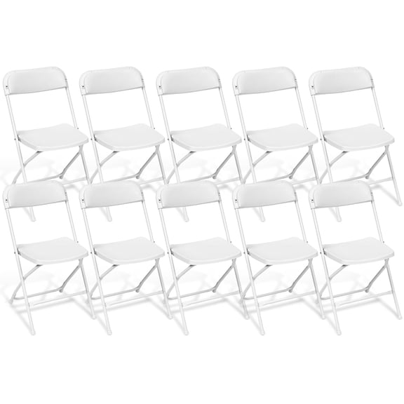 Furnibear 10 Pack Plastic Folding Chairs Foldable Chair Set, 350 lbs Capacity, White