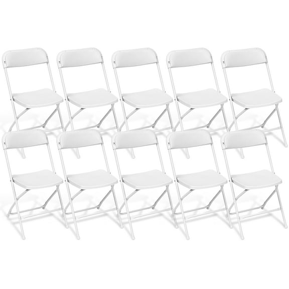 Furnibear 10 Pack Plastic Folding Chairs Indoor/Outdoor Foldable Chair Set, 350 lbs Capacity, White