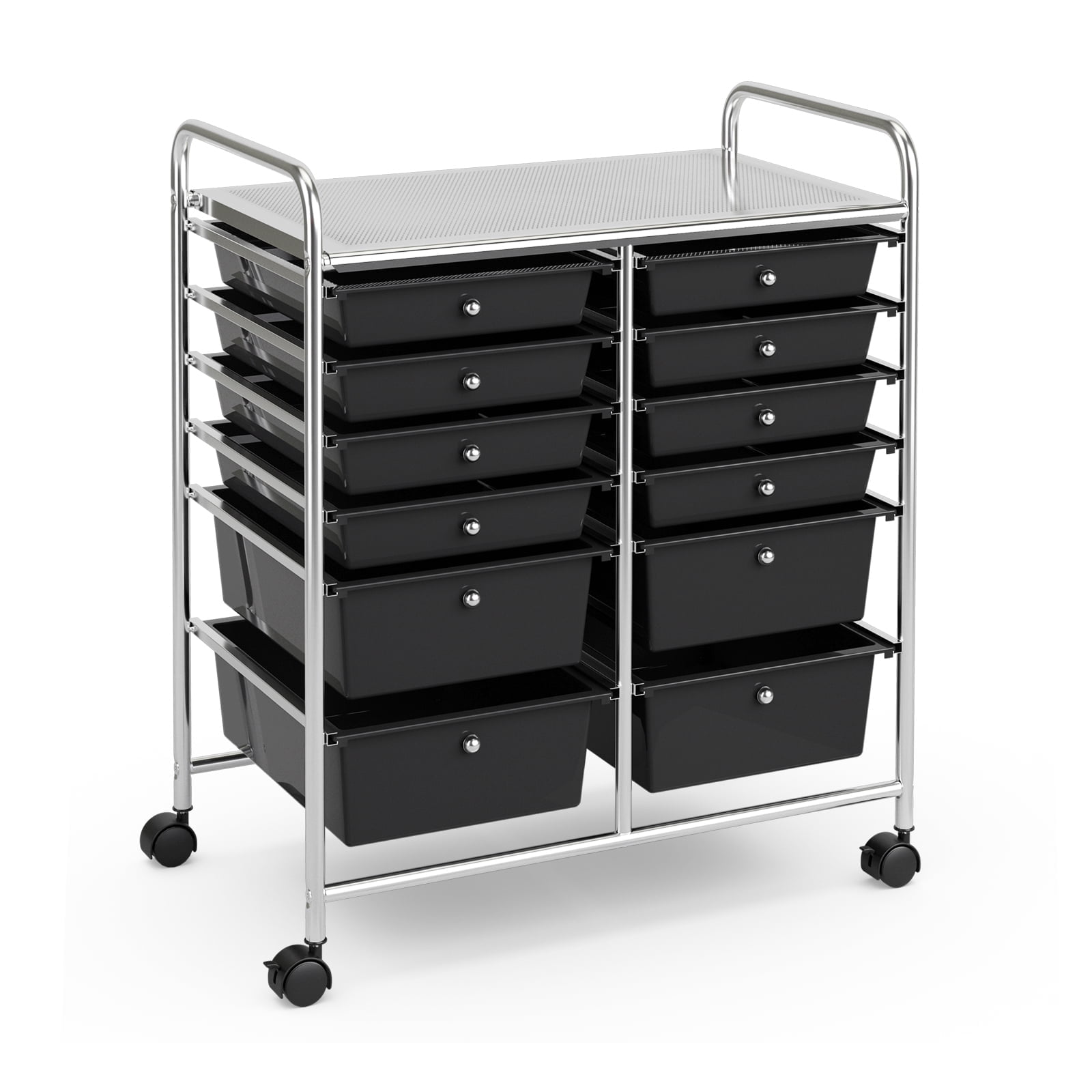 Furnibear 12-Drawer Rolling Storage Cart Removable Drawer Organizer with Locking Wheels for Office and Salon, Black