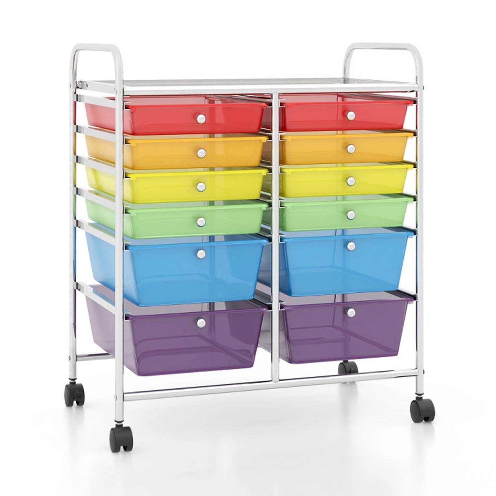 Furnibear 12 Drawers Rolling Cart Storage Scrapbook Paper Organizer Bins Multi for Home Office Craft Room Classroom, Transparent Multicolor