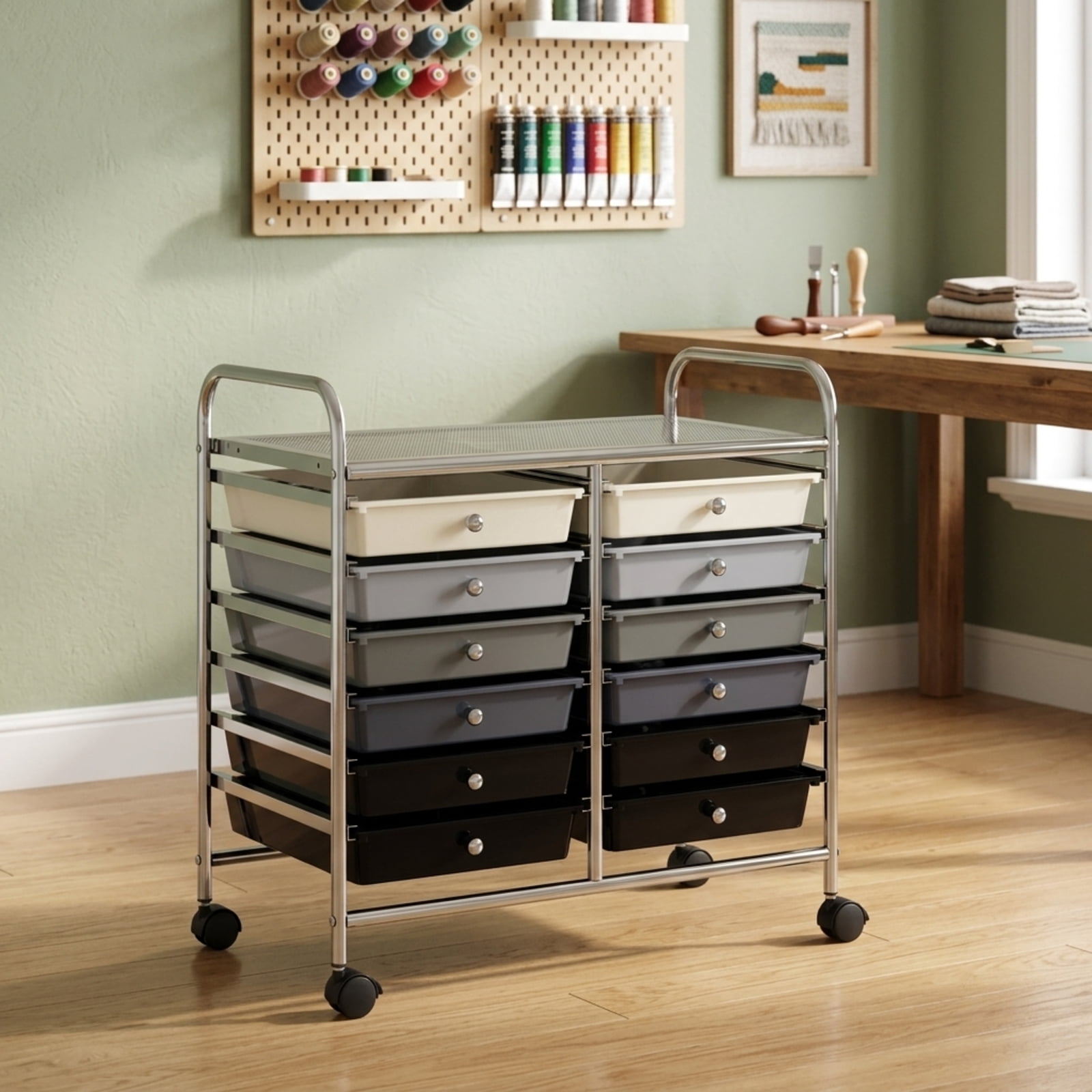 Furnibear 12 Drawers Rolling Storage Cart for Home and Office-Gradient Grey for Home Office Filing Document Letter Legal Storage, Brown